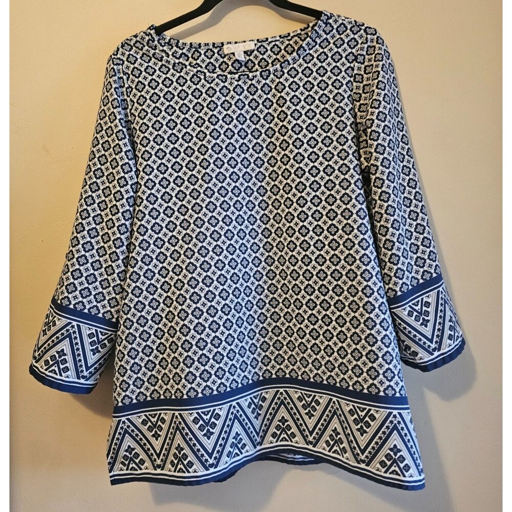Paisley women's boho shirt with roll up sleeves, Lila Rose Brand size Large